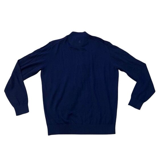 Johnnie O Sweater Mens Medium Blue Merino Wool Blend Quarter Zip Pullover Logo - Picture 2 of 9